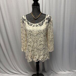 Adiva Ivory Crochet Lace Top and Cami Womens Size Large Romantic Feminine Boho